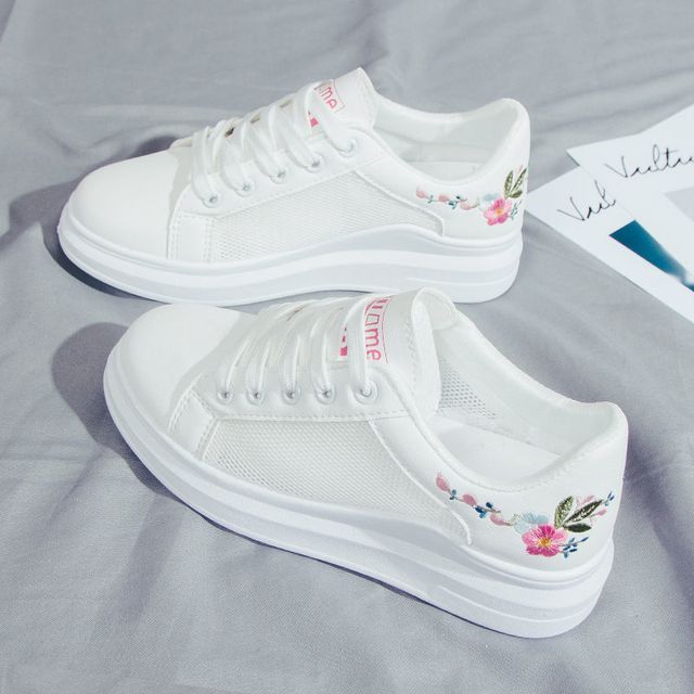 Floral Embroidered Platform Sneakers