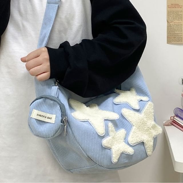 With Corduroy Pouch Designs) Applique Coin (Various Star Zipper Purse Crossbody