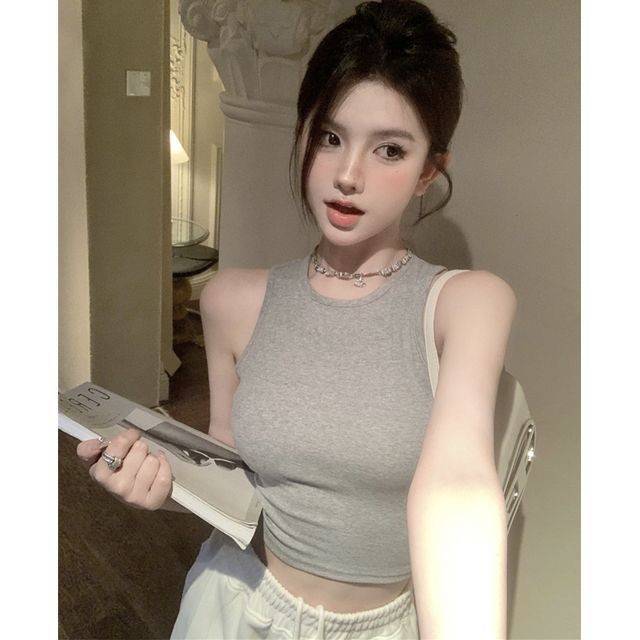 Crop Plain Open Tank Back Top