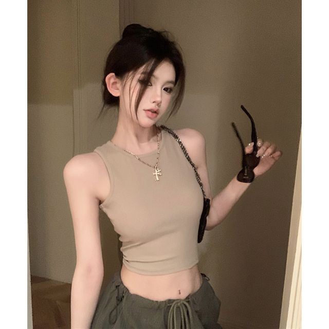 Crop Plain Open Tank Back Top