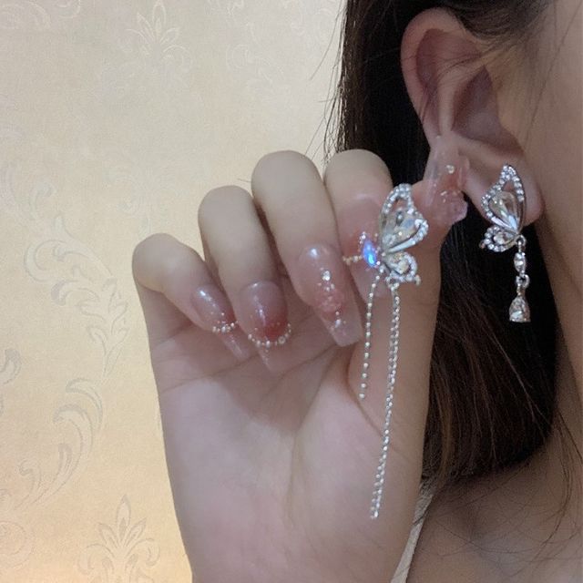 Earring Asymmetrical Alloy Dangle Butterfly