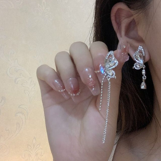 Earring Asymmetrical Alloy Dangle Butterfly