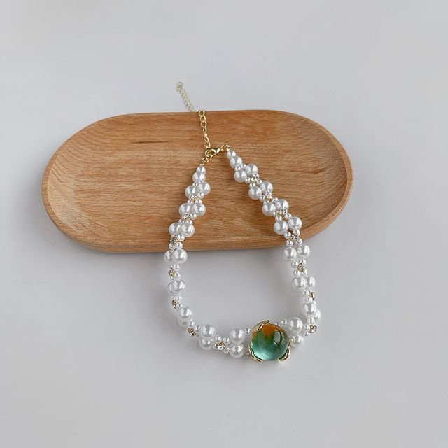 Alloy Gemstone Choker Faux Pearl