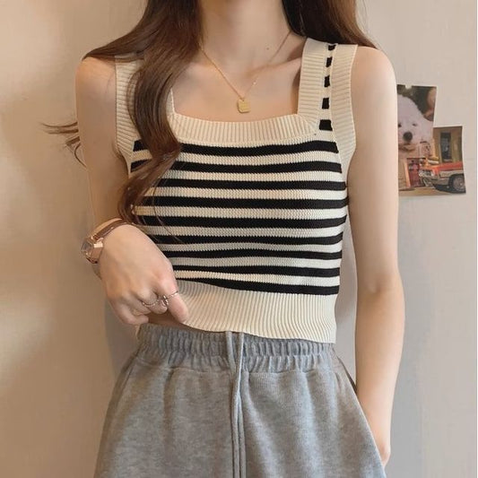 Tank Neck Striped Top Square Crop
