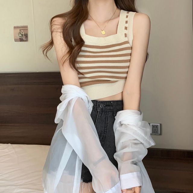 Tank Neck Striped Top Square Crop