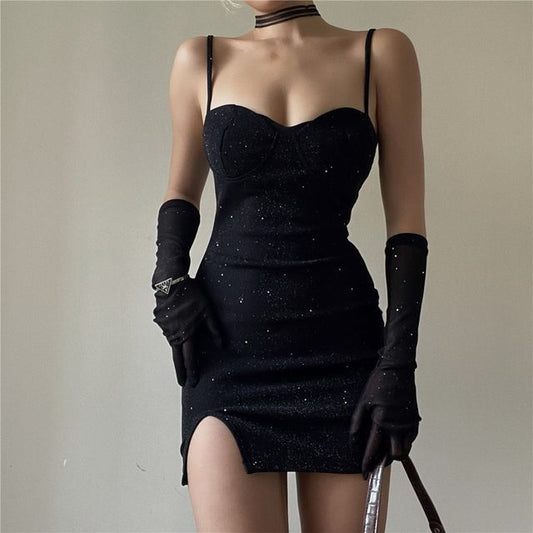 Neckline Long Bodycon Sweetheart Set: Strap Dress Spaghetti Gloves Mini Rhinestone +