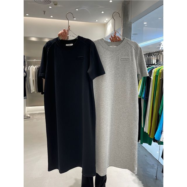 T-Shirt Short-Sleeve Dress Midi Plain Crew Neck