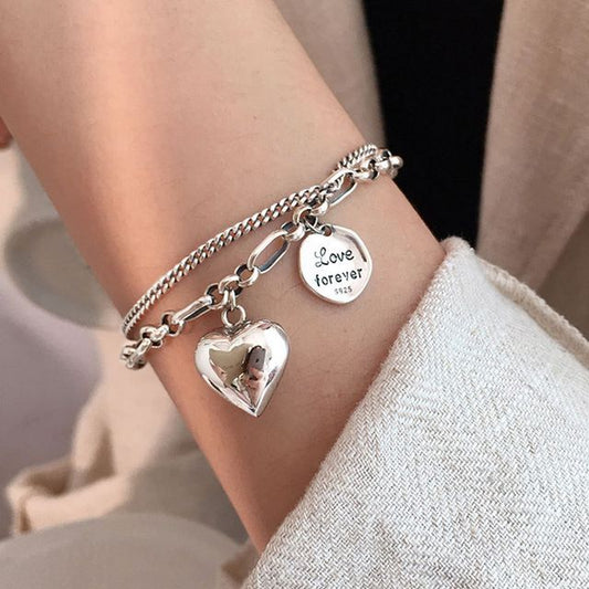 Heart Lettering Pendant Layered Alloy Bracelet