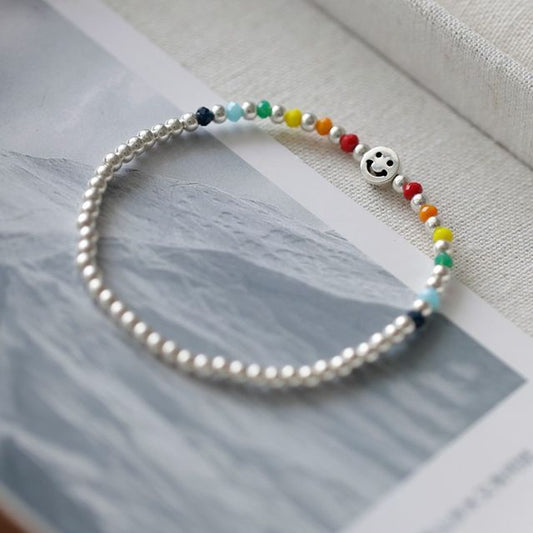 Silver Face Rainbow Smiley Bracelet Sterling