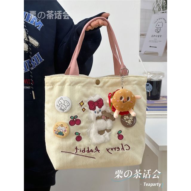 Cartoon Embroidered Tote Bag / Bag Charm / Set