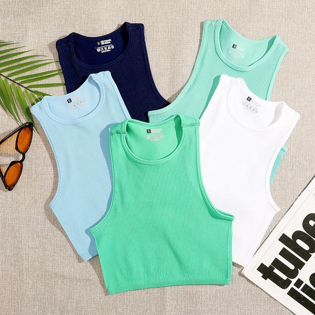 Crew Neck Tank Top Crop Plain