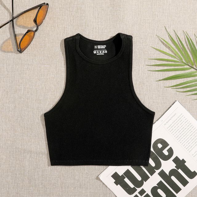 Crew Neck Tank Top Crop Plain