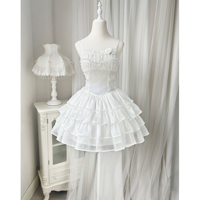 Lolita Sleeveless Corset Top / Tiered Mini Skirt / Spaghetti Strap Dress / Set