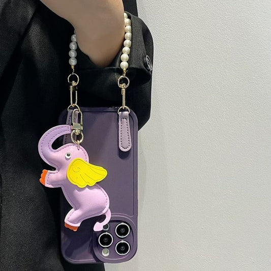 Case Charm Pearl Strap Elephant Leather Phone Faux
