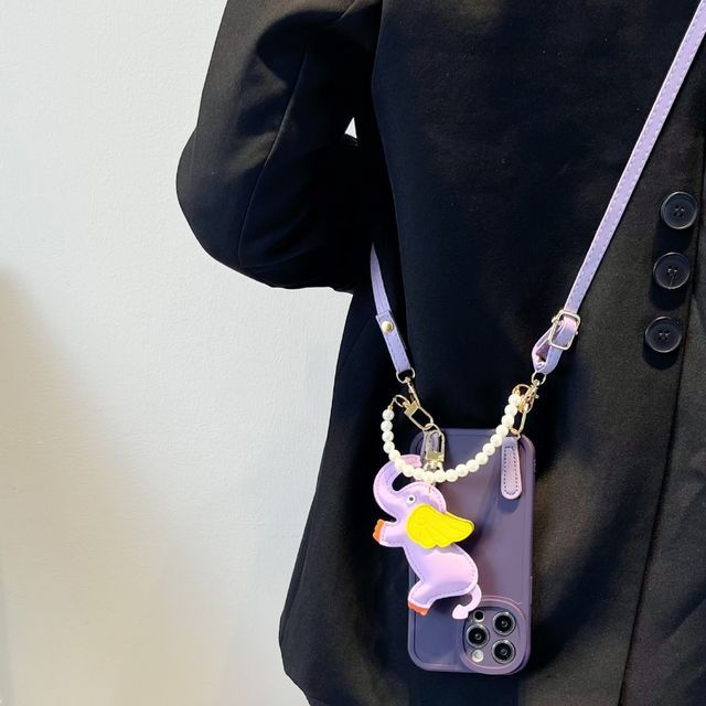 Case Charm Pearl Strap Elephant Leather Phone Faux