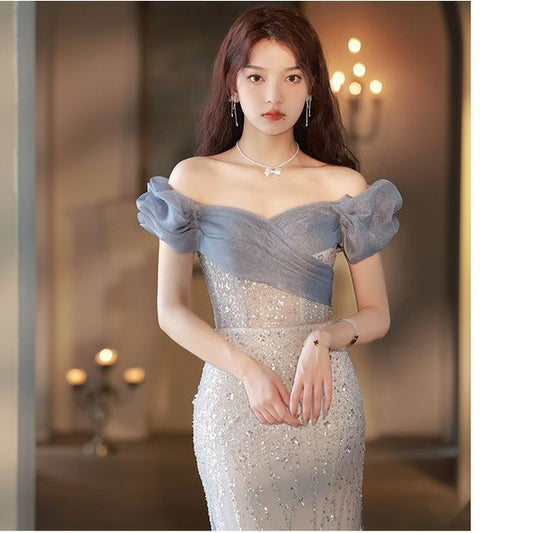 Evening Off Trained Gown A-Line Shoulder Mesh