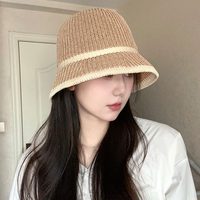 Contrast Trim Straw Bucket Hat