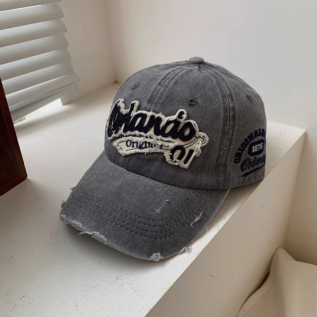 Lettering Distressed Embroidered Baseball Cap