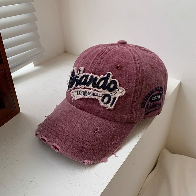 Lettering Distressed Embroidered Baseball Cap