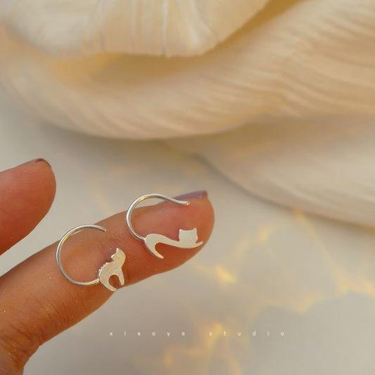 Silver Sterling Cat Earring