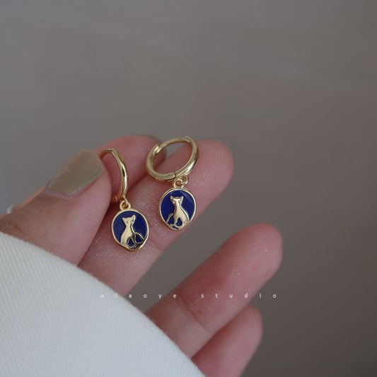 Earring Silver Dangle Cat Sterling