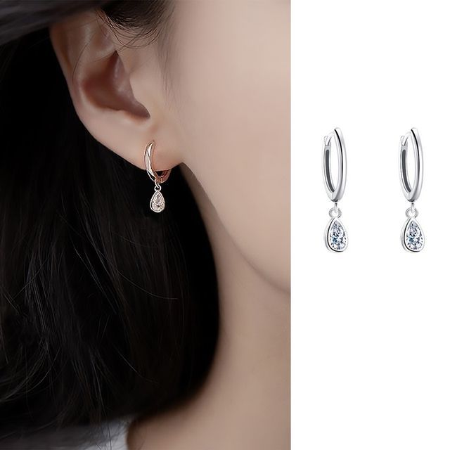 Droplet Sterling Silver Rhinestone Dangle Earring