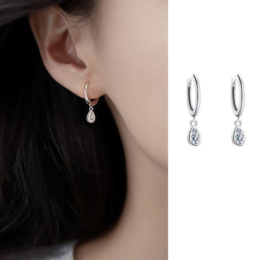 Droplet Sterling Silver Rhinestone Dangle Earring