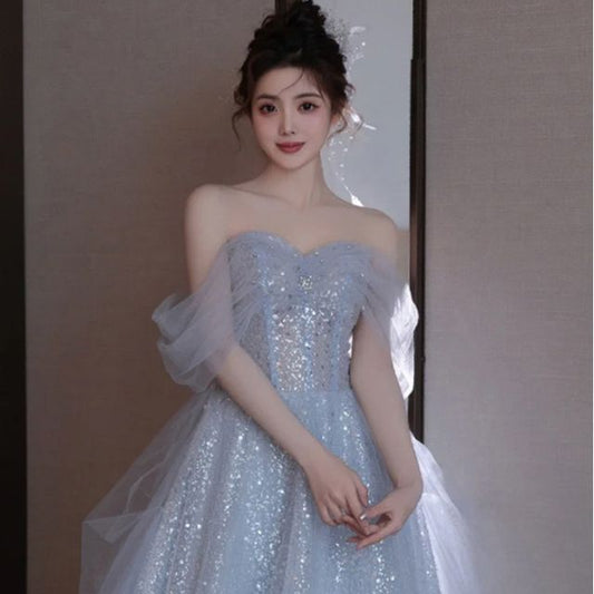 Glitter Midi A-Line Cold Evening Shoulder Gown