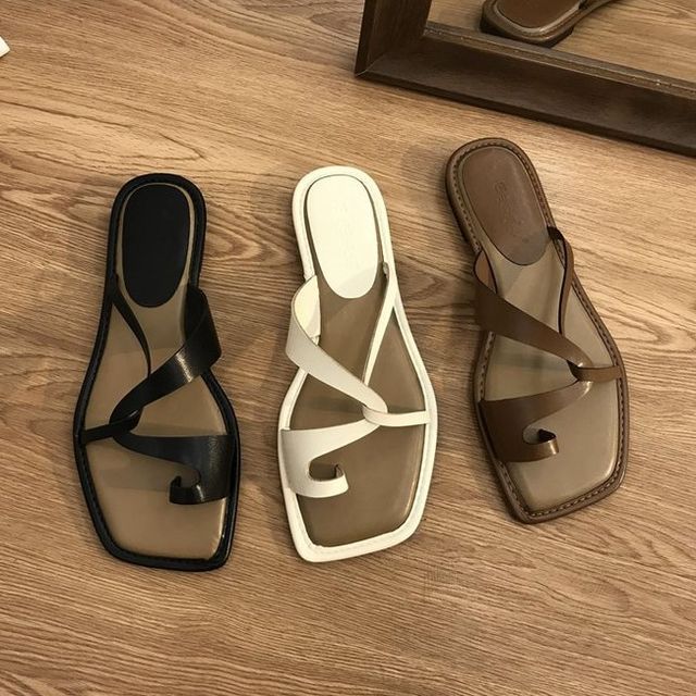 Square-Toe Slide Toe-Loop Sandals