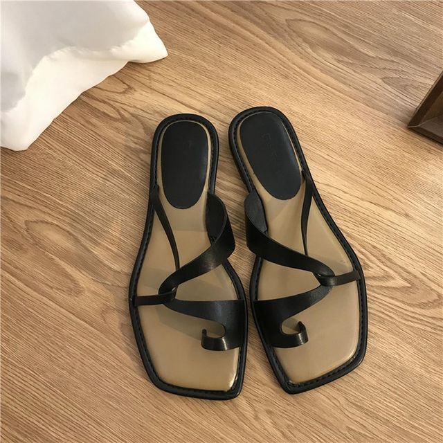 Square-Toe Slide Toe-Loop Sandals