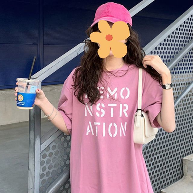 Neck Lettering Tee Short-Sleeve Round