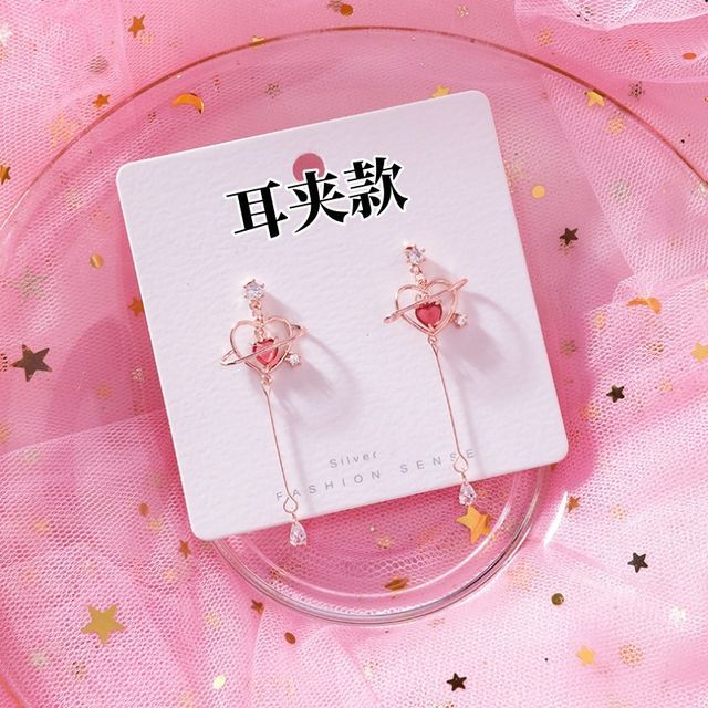 Earring Heart Alloy Dangle Rhinestone