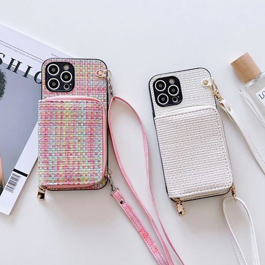 Fabric Plaid Phone Card Case Holder