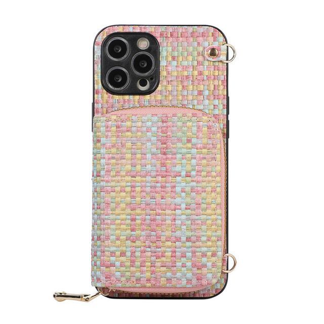 Fabric Plaid Phone Card Case Holder