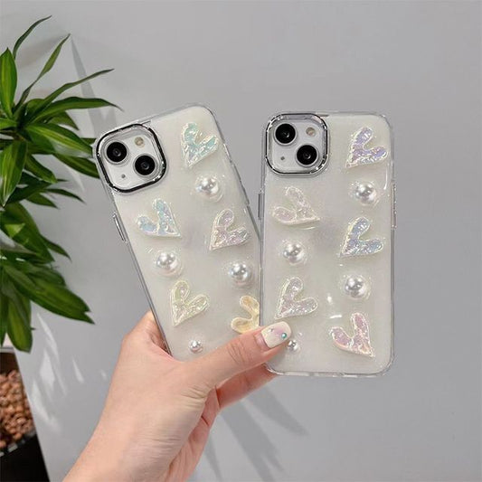 Case Heart Pearl Faux Phone