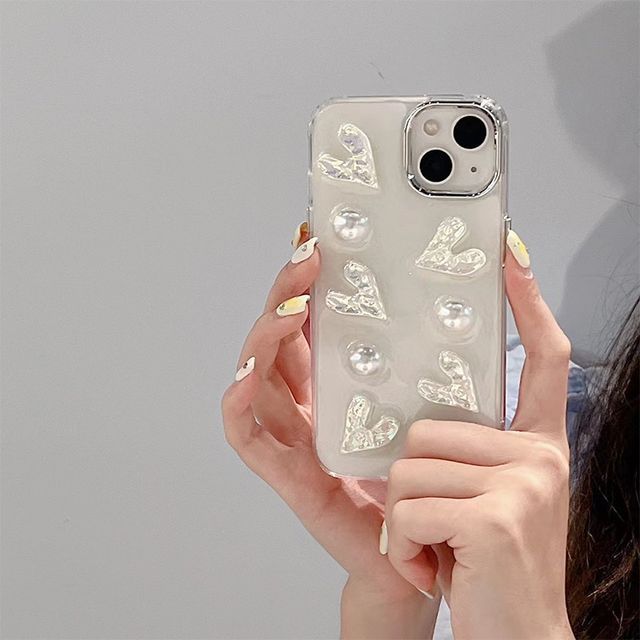 Case Heart Pearl Faux Phone
