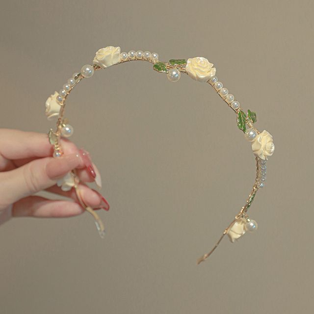 Rose Faux Pearl Alloy Headband