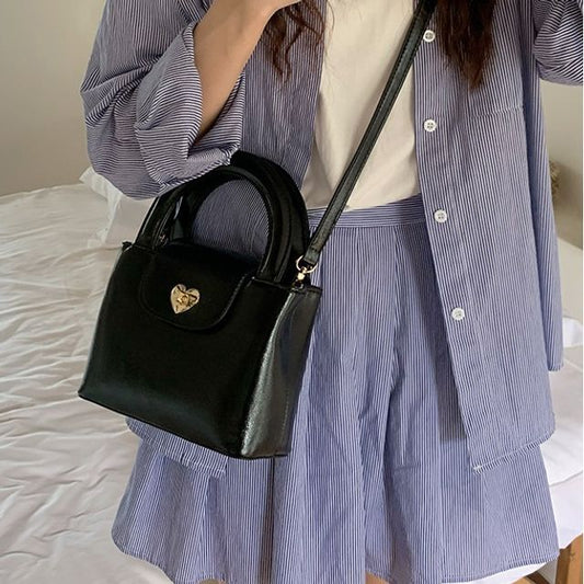 Leather Handbag Faux Heart Lock