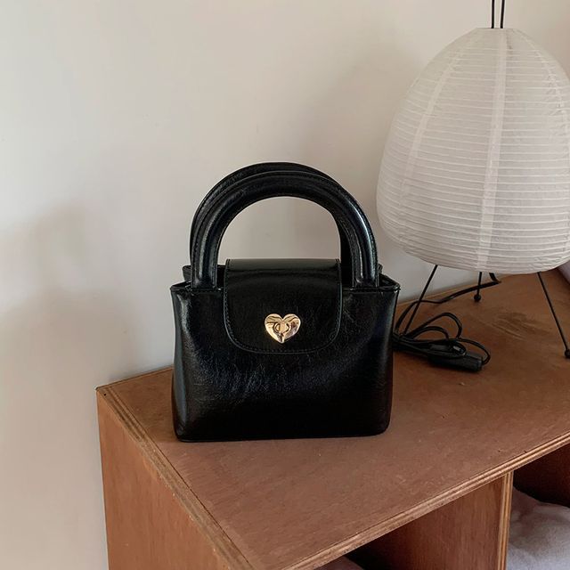 Leather Handbag Faux Heart Lock