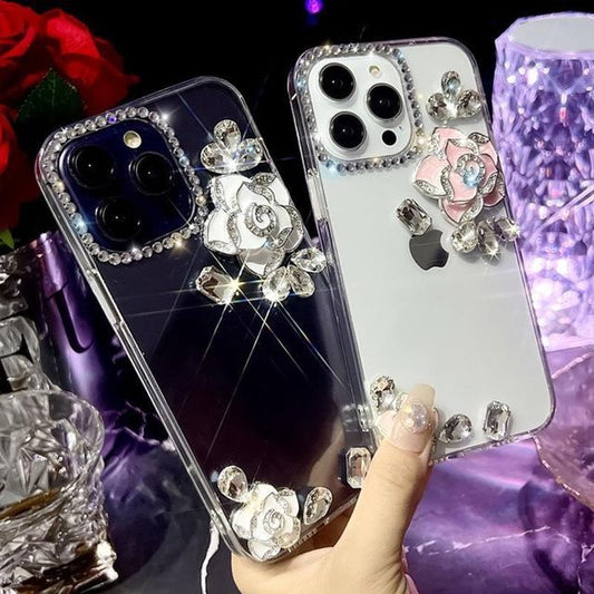 Case Rhinestone Phone Floral Transparent