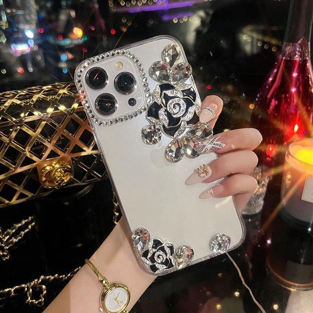 Case Rhinestone Phone Floral Transparent