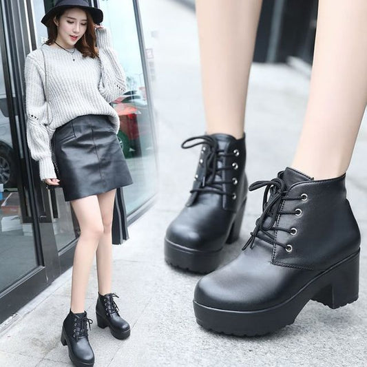Heel Chunky Ankle Platform Lace-Up Boots