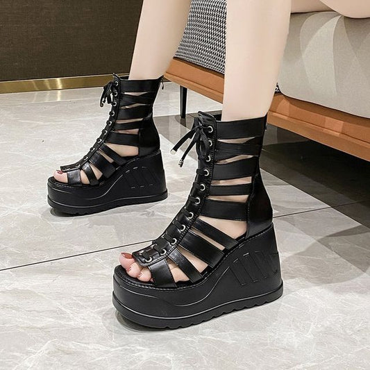 Platform Wedge Lace-Up Sandals Heel Gladiator