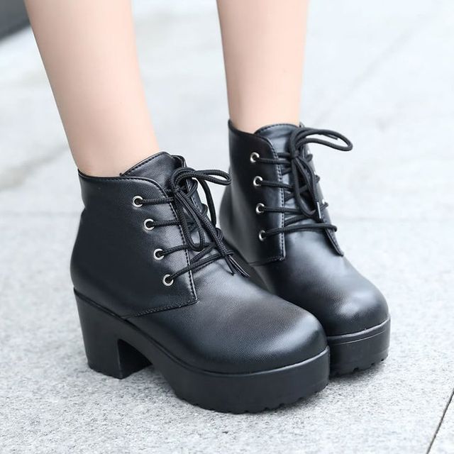 Heel Chunky Ankle Platform Lace-Up Boots