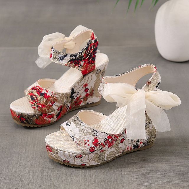 Heel Floral Wedge Bow Platform Sandals