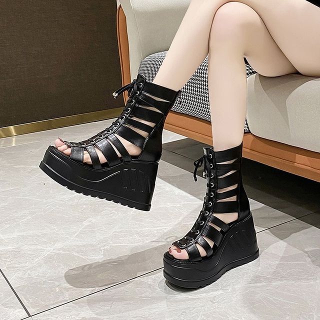 Platform Wedge Lace-Up Sandals Heel Gladiator