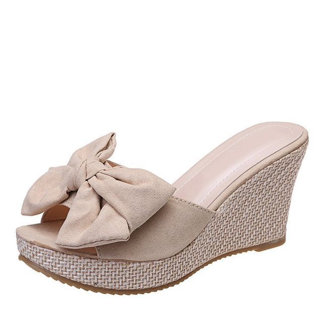 Slide Wedge Espadrille Sandals Bow Heel