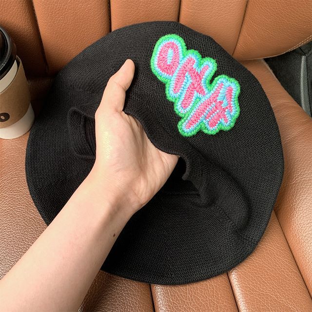 Chinese Characters Applique Knit Beret Hat