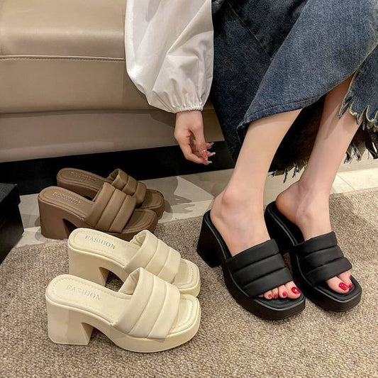 Square-Toe Sandals Slide Platform
