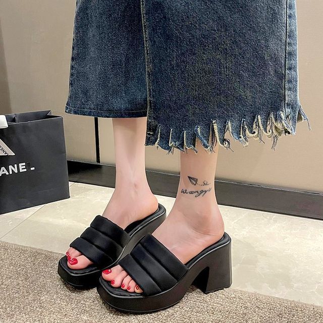 Square-Toe Sandals Slide Platform